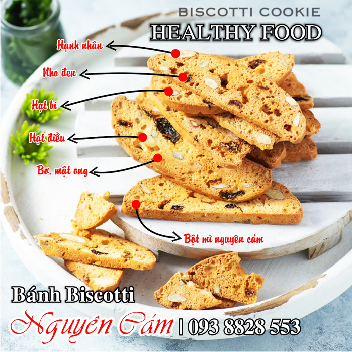 Bánh nướng Biscotti healthy food Nguyên cám siêu hạt Hotline 093 8828 553